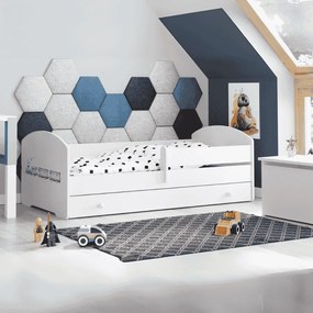 Cama infantil branca LUK comboio 140x70 com gaveta - colchão e estrado incluído