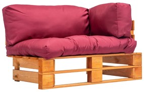 Sofá de paletes jardim c/ almofadões vermelhos madeira pinho