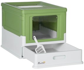 PawHut Caixa de Areia para Gatos Dobrável Caixa de Areia para Gatos Fechada com Bandeja Removível 47,5x35,5x36,7cm Verde Claro | Aosom Portugal