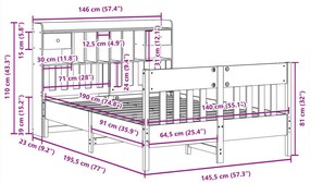 Cama sem colchão 140x190 cm madeira de pinho maciça branco