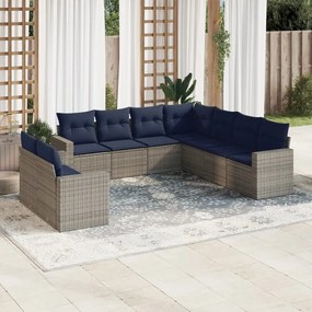 vidaXL 9 pcs conjunto sofás p/ jardim c/ almofadões vime PE cinzento