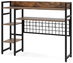 Prateleira de mesa de 4 níveis com painel de grade de metal e organizador de 6 ganchos para monitores de computador de até 32" branco