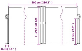 Toldo lateral retrátil 100x600 cm vermelho