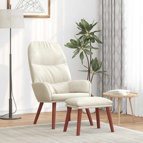 vidaXL Cadeira de descanso com banco p/ pés veludo branco nata