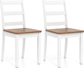 Conjunto de 2 cadeiras de jantar (MESA NÃO INCLUIDA) com pernas em madeira de borracha, encosto alto curvo, branco e castanha
