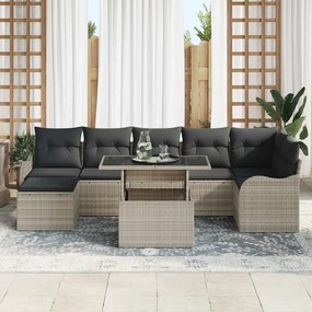 Conjunto de Sofás de Jardim com 8 Peças e Almofadas Cinza Claro em Rat