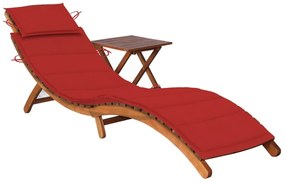 vidaXL Espreguiçadeira de jardim com mesa e almofadão acácia maciça