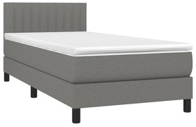 Cama box spring c/ colchão e LED 80x200 cm tecido cinza-escuro