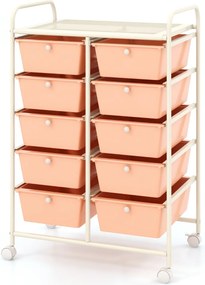Carrinho móvel multiusos com 10 gavetas 65,5 x 37 x 87 cm com rodas Rosa claro
