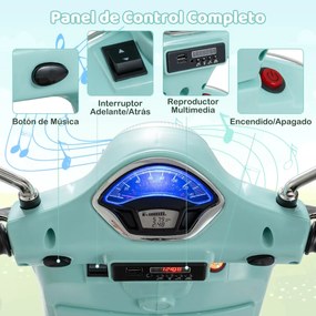Mota elétrica para crianças de 12 V com 4 rodas, música, luzes LED, rodas de treino, motor duplo de 30 W e design retro-chique para crianças dos 3 aos