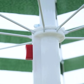 Chapéu de Sol de Praia Ø180cm com Teto Inclinável e Mastro de Metal Proteção Solar para Jardim Terraço Exterior Listras Verdes e Branco