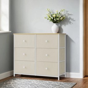 Cómoda com 6 gavetas em tecido 30 x 56 x 93 cm amarelo + branco creme
