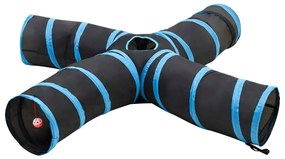 vidaXL Túnel para gatos com 4 vias 25 cm poliéster preto e azul