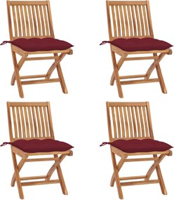 vidaXL Cadeiras de jardim dobráveis c/ almofadões 4 pcs teca maciça