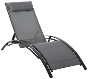 Outsunny Espreguiçadeira de Jardim Reclinável com Encosto Ajustável em 5 Posições e Apoio de Cabeça Removível 171x64x82 cm Cinza | Aosom Portugal