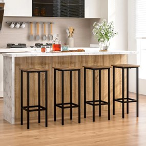 Conjunto de 4 bancos de bar sem encosto em altura de balcão com pernas de metal e apoio para os pés para cozinha Estilo industrial castanho