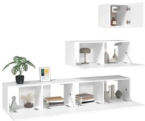 Conjunto móveis de TV 4 pcs madeira processada branco