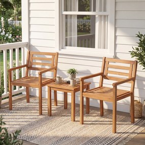 Conjunto de 2 cadeiras de jardim em madeira de acácia com encosto inclinado (MESA NÃO INCLUIDA), braços e assento em ripas, com capacidade para 180 kg