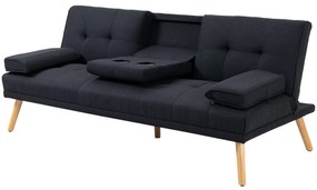 Sofá Cama 3 Lugares com Encosto Ajustável Apoio para os Braços Desmontável e 2 Suportes para Copos 181x77x78 cm Cinza