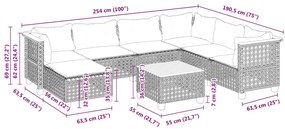 8 pcs conjunto sofás de jardim com almofadões vime PE preto