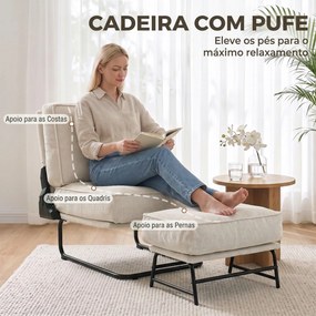 Poltrona com Apoio para os Pés e Encosto Ajustável em Bombazina com Assento Largo e Acolchoamento Espesso Creme