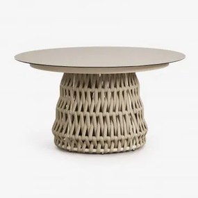 Mesa De Jantar Redonda Ø140 Cm Em Cerâmica E Corda Trançada Tevary Tapioca Bege - Sklum