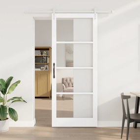 Porta Deslizante vidaXL com Conjunto de Ferragens Branca 93x232 cm Mad