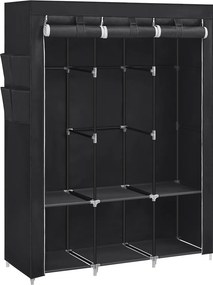 Guarda Roupa em tecido com 3 varões para roupa e 4 bolsos laterais 45 x 130 x 167 cm Preto