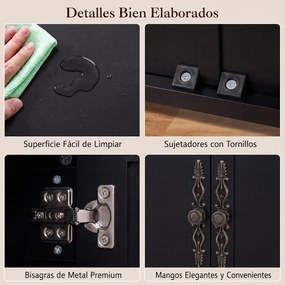 Aparador de 4 Portas, 148 x 39,5 x 80,5 cm, Prateleiras Reguláveis, Preto