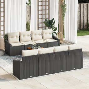 Conjunto de Sofá de Jardim de 7 Peças com Almofadas Preto Vime PE Acác
