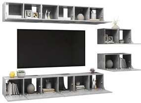 8 pcs conjunto de móveis de TV derivados madeira cinza cimento