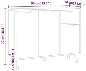 Aparador 90x30x72cm derivados de madeira branco/carvalho sonoma