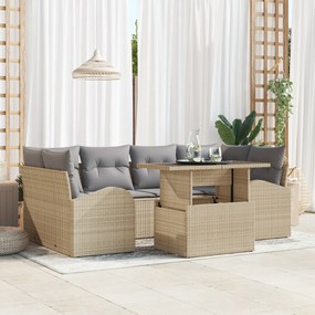 vidaXL Conjunto de Sofá de Jardim de 7 Peças com Almofadas Bege em Polirattan