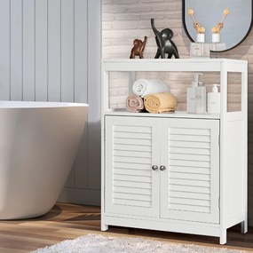 Armário de casa de banho com porta dupla e prateleira ajustável 60 x 30,5 x 80 cm Branco