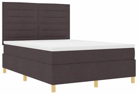 Cama Box com Colchão &amp; LED Castanho Escuro 140x190 cm Tecido