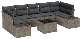 Conjunto de Sofá de Jardim de 8 Peças com Almofadas Cinzas em Rattan S