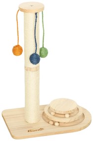 PawHut Poste Arranhador para Gatos com 3 Bolas Suspensas Brinquedo de Bola de Pista e Poste de Sisal 40x26x56,5 cm Madeira | Aosom Portugal
