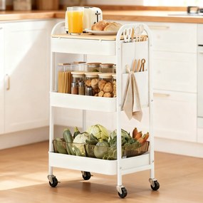 Carrinho cozinha 30,6 x 44,3 x 74,2 cm com 3 prateleiras de grelha metálica branco