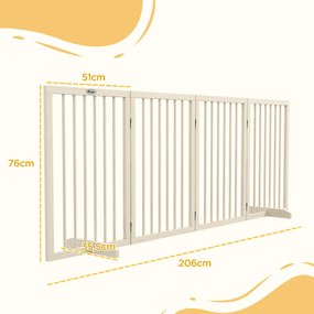 Barreira de segurança modular e dobrável para animais de estimação  206 x 35,5 x 76 cm com pé de apoio, madeira maciça, acabamento em madeira natural