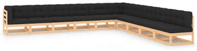 vidaXL 10 pcs conj. lounge jardim c/ almofadões antracite pinho maciço