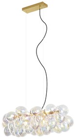 Candeeiro suspenso de design dourado com vidro arco-íris 8 luzes - Uvas Design