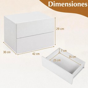 Mesa de Cabeceira Suspensa, 42 x 30 x 29 cm, 2 Gavetas, Branco