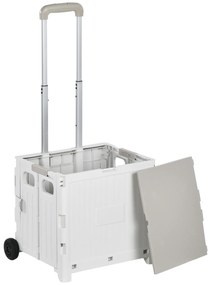 HOMCOM Carrinho Armazenamento Dobrável Compras Casa 2 Rodas 32L Compacto 41,5x32,5x85 cm Branco