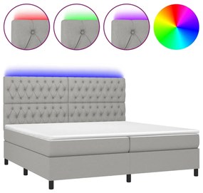 Cama box spring c/ colchão e LED 200x200 cm tecido cinza-claro