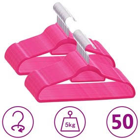 289924 vidaXL 50 pcs conjunto de cabides antiderrapantes veludo rosa