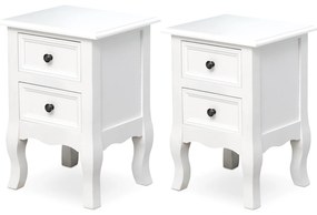 Mesa de cabeceira com 2 gavetas Amplo armazenamento Quarto Branco 34.7x30x9cm