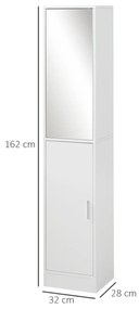 Coluna Casa de Banho com Espelho Móvel Alto Casa de Banho com 2 Portas e Prateleiras Interiores Ajustáveis Multiúso para Cozinha Sala de Estar 32x28x1