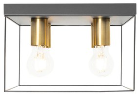 Candeeiro de teto minimalista preto com quadrado dourado de 4 luzes - Kodi Moderno