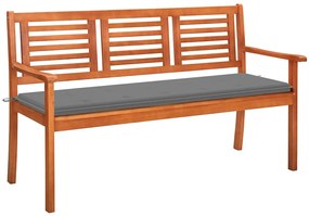 vidaXL Banco de jardim 3 lugares c/ almofadão 150 cm eucalipto maciço