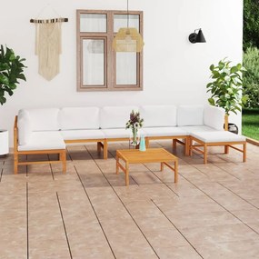 vidaXL 8 pcs conj. lounge jardim c/ almofadões cor creme teca maciça